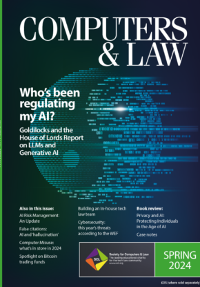 Front cover of Computers & LAw magazine Spring 2024 issue